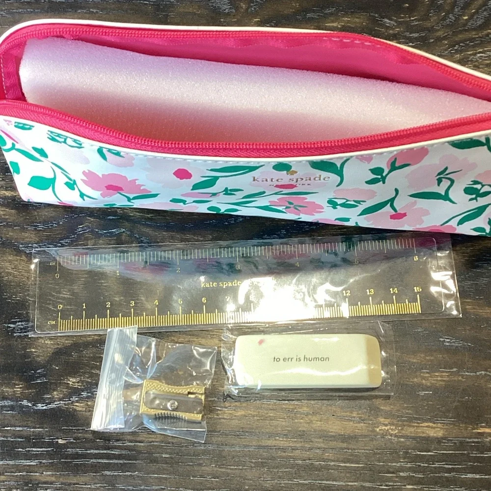 Kate Spade Pink and Green Floral Pencil Case Pouch